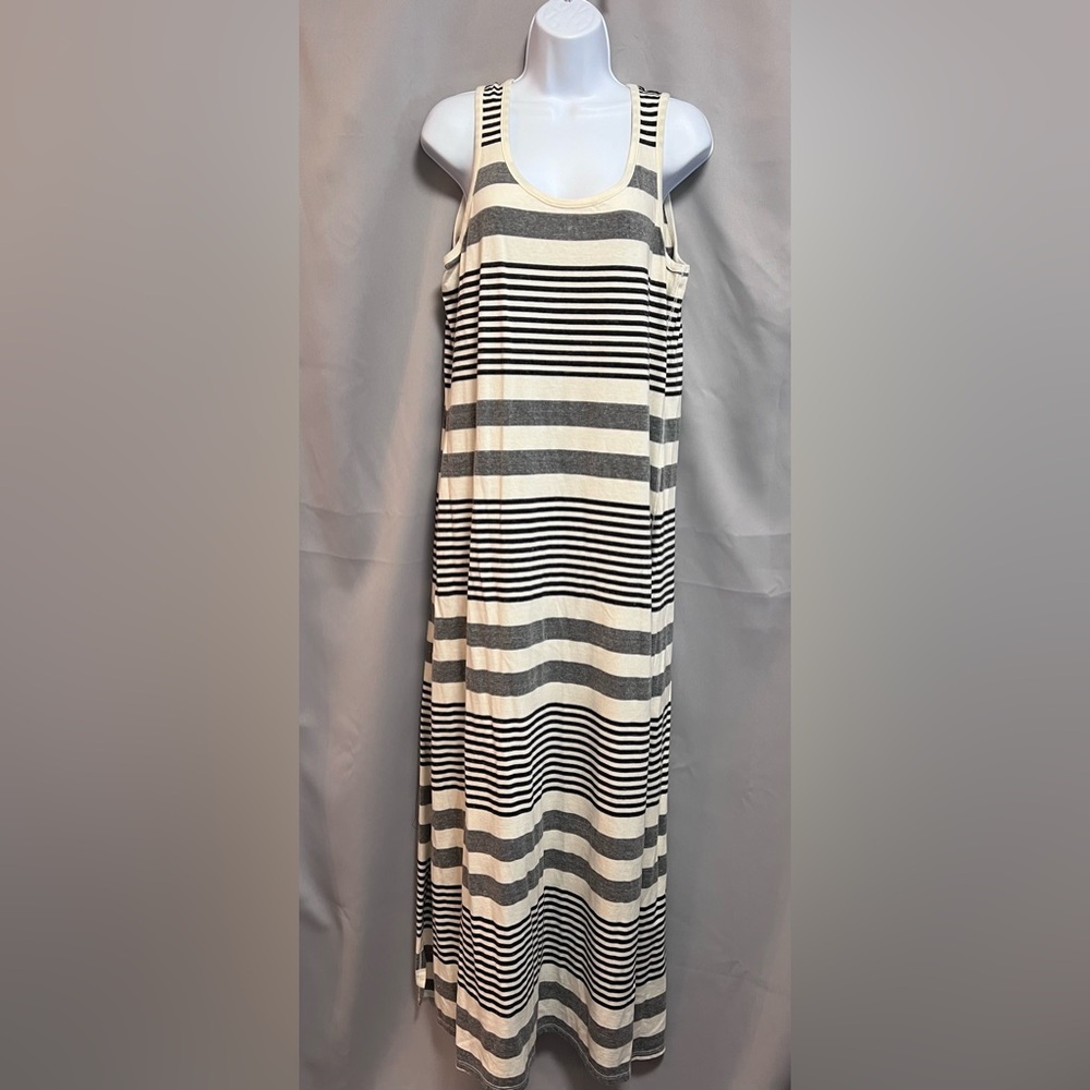 MICHAEL STARS Sleeveless White Grey Black Stripe Maxi Dress Womens Sz Large NWT!